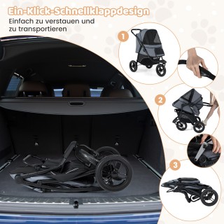 Costway Γκρι Πτυσσόμενο Καροτσάκι Σκύλου 3 Τροχών με Ρυθμιζόμενη Ορ...