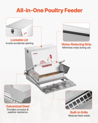 VEVOR Αυτόματη Ταΐστρα Κοτόπουλων 18.14 kg, Αδιάβροχη με Κλείδωμα, ...