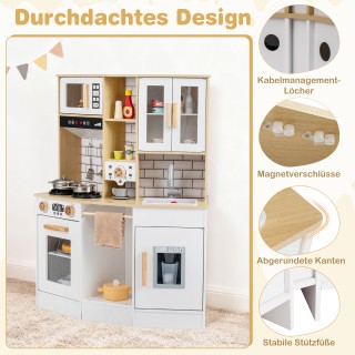 Costway Ξύλινη Παιδική Κουζίνα με Φως, Ήχο, Φούρνο, Νεροχύτη, Απορρ...