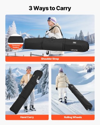 VEVOR Τσάντα Σκι με Ροδάκια, για Σκι έως 190 εκ., Αδιάβροχο Υλικό 6...