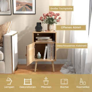 Costway  Ρατάν Κομοδίνο με Αποθηκευτικό Χώρο, Ανοιχτό Ράφι & Πόρτα ...