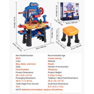 VEVOR Παιδικός Πάγκος Εργασίας με 181 Εργαλεία και Ηλεκτρικό Τρυπάν... VEVOR Παιδικός Πάγκος Εργασίας με 181 Εργαλεία και Ηλεκτρικό Τρυπάν...