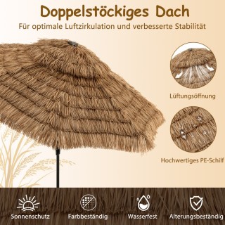 Costway Ομπρέλα Χαβάη 300 cm με LED Ηλιακό Φωτισμό και Διπλή Οροφή ...