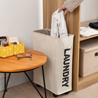 BAKAJI Πτυσσόμενο Καλάθι Άπλυτων Ρούχων με Ρόδες - Μπεζ Υφασμάτινο ...