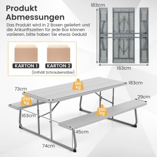 Costway Πτυσσόμενο Σετ Πικνίκ με Ανθεκτική Επιφάνεια HDPE και Μεταλ...