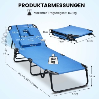 Costway  Πτυσσόμενη Ξαπλώστρα Παραλίας με Ρυθμιζόμενη Πλάτη και Αφα...
