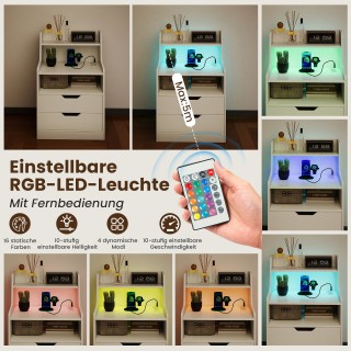 Costway Λευκό Κομοδίνο με LED Φώτα & Σταθμό Φόρτισης, 2 Συρτάρια & ... Costway Λευκό Κομοδίνο με LED Φώτα & Σταθμό Φόρτισης, 2 Συρτάρια & ...