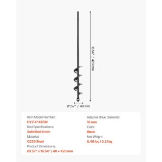 VEVOR Τρυπάνι Γεωτρήσεων Σπιράλ 1.57 x 16.5 ίντσες για Γη LXZZT1G40... VEVOR Τρυπάνι Γεωτρήσεων Σπιράλ 1.57 x 16.5 ίντσες για Γη LXZZT1G40...
