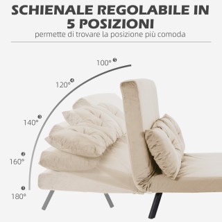 HOMCOM Καναπές-κρεβάτι 3 σε 1 με ύφασμα βελούδου, με ρυθμιζόμενη πλ...