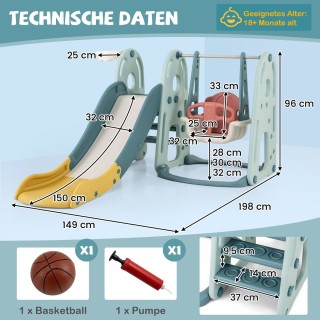Costway  4-σε-1 Σετ Τσουλήθρας και Κούνιας για Παιδιά με Μπασκέτα κ...