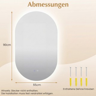 Costway Φωτιζόμενος Καθρέφτης 90 x 55 cm για Τοίχο Μπάνιου, Πίσω Φω...