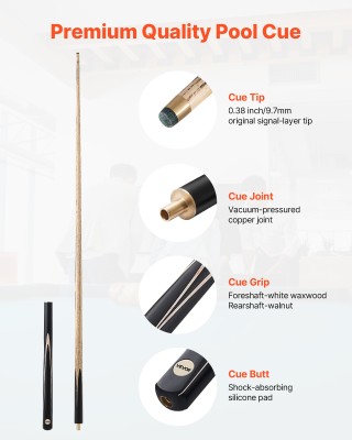 VEVOR Στέκα Μπιλιάρδου με Θήκη και Προέκταση, 9.7mm Δερμάτινο Άκρο,...