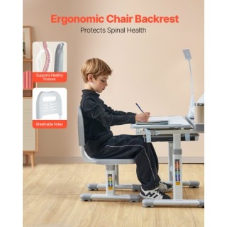 VEVOR Σετ Παιδικό Γραφείο και Καρέκλα με Ρυθμιζόμενο Ύψος & Κλίση Γ...