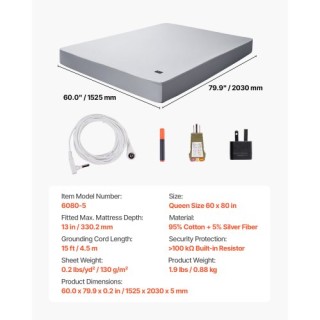 VEVOR Σεντόνια Γείωσης Queen Size 95% Βαμβάκι + 5% Ασημένια Ίνα JDC...