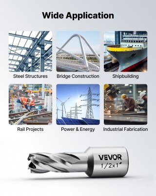 VEVOR Σετ Τρυπανιών Annular 5 τεμ., HSS, 25.4mm βάθος κοπής, 12.7mm...