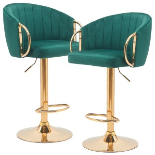 BAKAJI  Σετ 2 Σκαμπό Κουζίνας Ρυθμιζόμενου Ύψους σε Πράσινο Βελούδο...