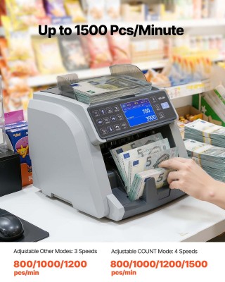 VEVOR Μηχανή Καταμέτρησης Χρημάτων με Ανίχνευση Πλαστών και Υποστήρ...