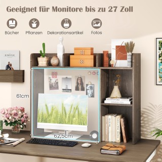 Costway Γκρι Ξύλινη Πολυλειτουργική Ραφιέρα Γραφείου με 4 Ράφια και...