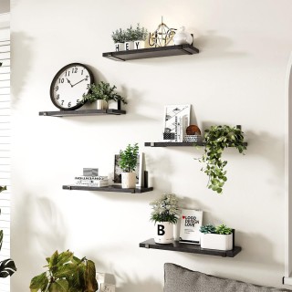 BAKAJI Σετ 5 Μαύρα Ράφια Τοίχου με Μεταλλικές Βάσεις 40x12 εκ. 0200...