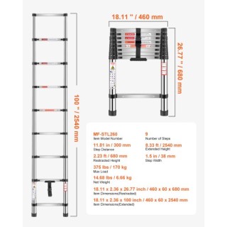 VEVOR Φορητή Σκάλα Επέκτασης Ανοξείδωτου Χάλυβα 8.5ft SSTTNLSLK85F8...