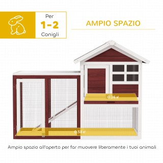PawHut Ξύλινο Κλουβί Κουνελιών με Σπιτάκι και Ράμπα, 122x62.6x92 εκ...