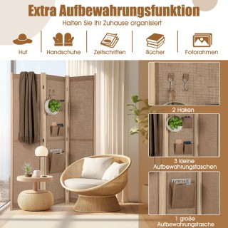 Costway Πτυσσόμενο Διαχωριστικό Χώρου με Αποθηκευτικές Τσέπες και Γ...