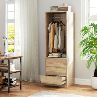 HOMCOM Ντουλάπα με Ράβδο Κρεμάστρας, Ανοιχτό Ράφι και 3 Συρτάρια, Ξ...