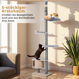 Costway Γκρι Ουρανόφταστος Γατόδεντρο 5 Επιπέδων με Αιώρα, Πλατφόρμ...