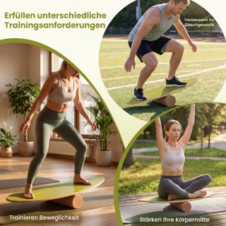 Costway Ξύλινη Σανίδα Ισορροπίας για Ενήλικες με Ρολό από Φελλό Πρά...