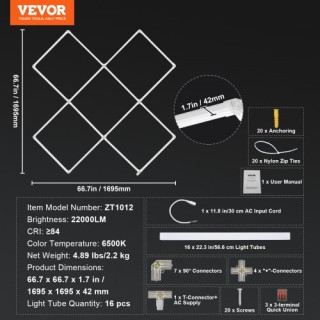 VEVOR Τετράγωνο LED Φως Γκαράζ 22000LM 5 Πλέγματα Φωτεινό Φως Κατασ...
