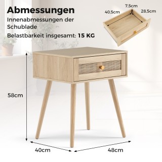 Costway Ρατάν Κομοδίνο με Συρτάρι και Ξύλινα Πόδια HU10749NA Costway Ρατάν Κομοδίνο με Συρτάρι και Ξύλινα Πόδια HU10749NA