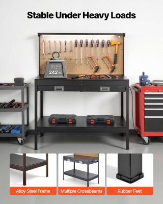 VEVOR Ξύλινος Πάγκος Εργασίας 1200 mm με Συρτάρι, Πίνακα Εργαλείων,...