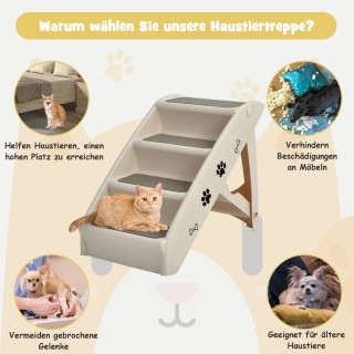 Costway  Πτυσσόμενη σκάλα κατοικιδίων 4 επιπέδων από πλαστικό, Μπεζ...