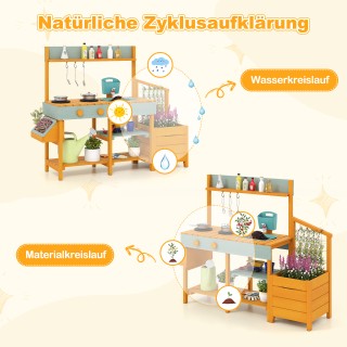 Costway Παιδική Κουζίνα Μάτσκ με Κασόνι Φύτευσης & Πλέγμα Αναρρίχησ...