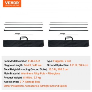 Σετ Ιστών Σημαίας VEVOR 2τμχ 16.3 ft με Πάσσαλους για Έδαφος QGYMQ... Σετ Ιστών Σημαίας VEVOR 2τμχ 16.3 ft με Πάσσαλους για Έδαφος QGYMQ...