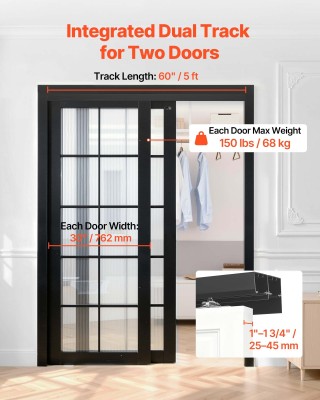 VEVOR Σετ Κινητού Μηχανισμού Διπλής Ολίσθησης Πόρτας, 1524 mm, Αλου...