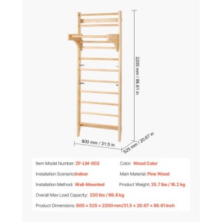 VEVOR Ξύλινη Σουηδική Σκάλ... σκευή 10 Επιπέδων για Παιδιά SMPPGSM1...