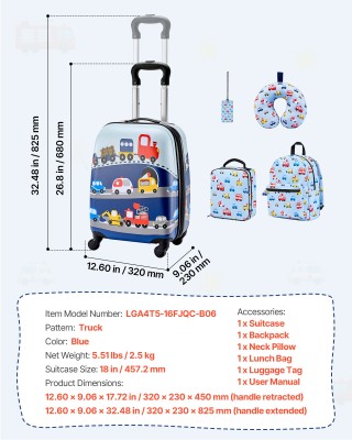 VEVOR Παιδικό Σετ Βαλίτσας 5 τεμαχίων με Ροδάκια, Σακίδιο & Μαξιλάρ...