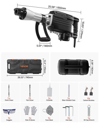 VEVOR Ισχυρό Ηλεκτρικό Κατεδαφιστικό Σφυρί 2800W, 1200 BPM, Διάστασ... VEVOR Ισχυρό Ηλεκτρικό Κατεδαφιστικό Σφυρί 2800W, 1200 BPM, Διάστασ...