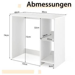 Costway  Μικρό Γραφείο Υπολογιστή 80 εκ. με Διπλό Ράφι και Σταθερή ...