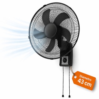 BAKAJI Ανεμιστήρας Τοίχου 43cm Μαύρος, Αθόρυβος με 3 Ταχύτητες 0200...