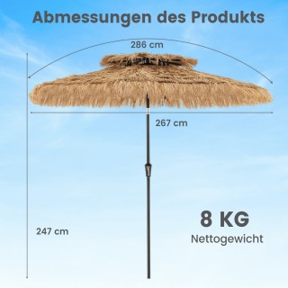 Costway Ομπρέλα Τίκι 247 εκ. με 8 ακτίνες και κάλυμμα από άχυρο σε ...