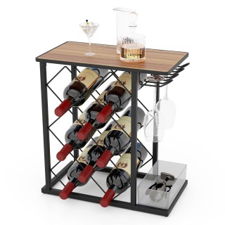 Costway  Ρετρό Κρασοθήκη με Πάγκο για 8 Φιάλες και 3 Ποτήρια - Στιβ...