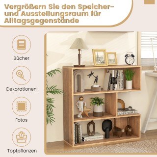 Costway Κυρτό Ξύλινο Βιβλιοθήκη με Ασφάλεια Ανατροπής - 3 Επιπέδων ...