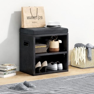 BAKAJI Μαύρο Παγκάκι Σκαρπιέρας για Είσοδο με Μαξιλάρι και Ράφι 44 ...