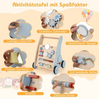 Costway Ξύλινος Παιδικός Περπατούρα με Πολυλειτουργικό Κέντρο Δραστ...