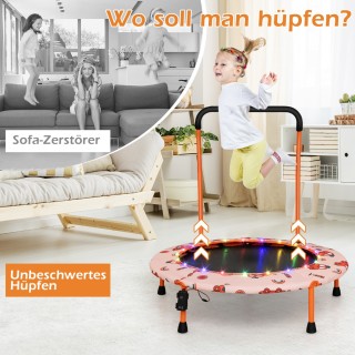 Costway Παιδικό Τραμπολίνο Ø92 cm με LED Φωτισμό & Αποσπώμενη Λαβή ...