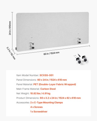 VEVOR Γραφείο Διαχωριστικό 1524 x 610 mm για Ιδιωτικότητα ZMGDYSMBW...