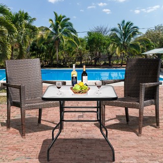 Costway Ορθογώνιο Τραπέζι Καφέ με Γυάλινη Επιφάνεια Μαύρο HW65658