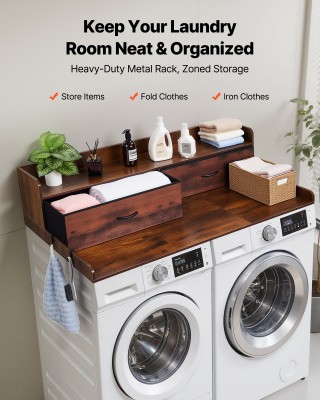 VEVOR Ξύλινος Πάγκος Πλυντηρίου-Στεγνωτηρίου με Ράφι και Συρτάρια, ...